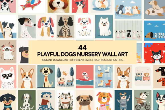 Download Playful Dogs Nursery Wall Art Cute Puppy - Dogs Collection