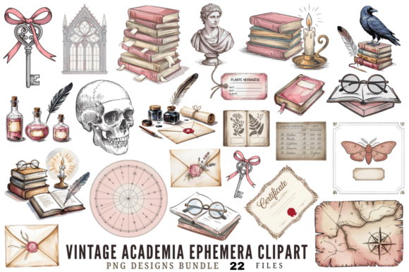 Download Vintage Academia Ephemera Clipart Design - Clipart design Collection