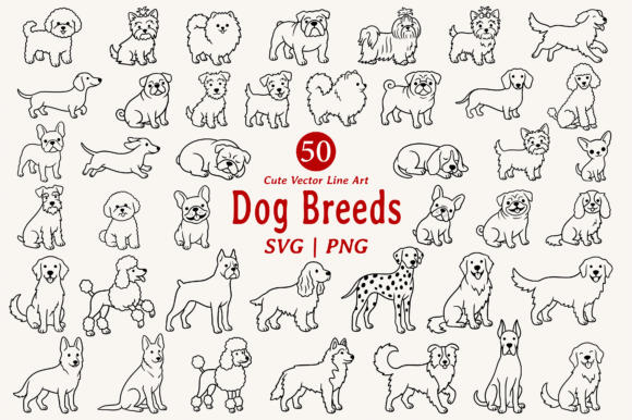 Download Cute Dog Line Art Illustration Bundle - Dog line art Collection
