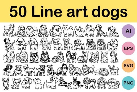 Download 50 Line Art Dogs - Dogs Collection